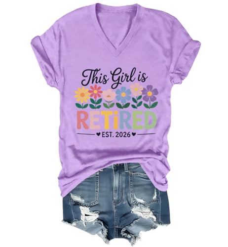 This Girl is Retired 2026 T-Shirt V-Neck Floral Retirement Est 2026 Tee for Women