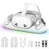 Meta Quest 3S/3/2-20W PD高速充電ステーション用磁気充電ドック RGB LEDライト、充電式バッテリー、USB-Cケーブル & VRヘッドセット/コントローラー用アダプター(Q22)