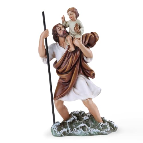 Estatua Religiosa de San Cristóbal con Niño Jesús 4 pulgadas