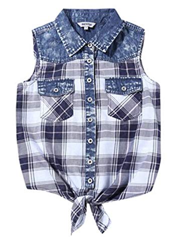 BIENZOE Mädchen Baumwolle Blusen Schwarz/Weiß Größe 12(DE 10-11 Jahre)