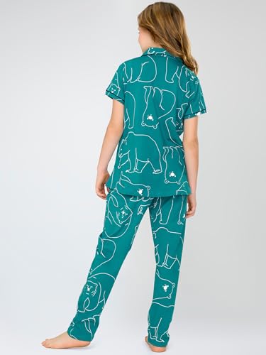 Image of ZEYO Night Suit for Girl's Polar Bear Printed Cotton Night Dress of Shirt and Pajama Set 5533
