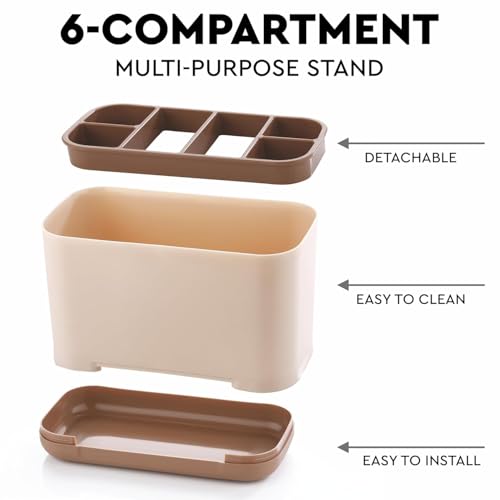 Image of OLMARTT KITCHENWARE 6-Compartment Multi-Purpose Kitchen Organizer - Versatile Toothbrush Storage Caddy Detachable top & bottem (Sky Blue)