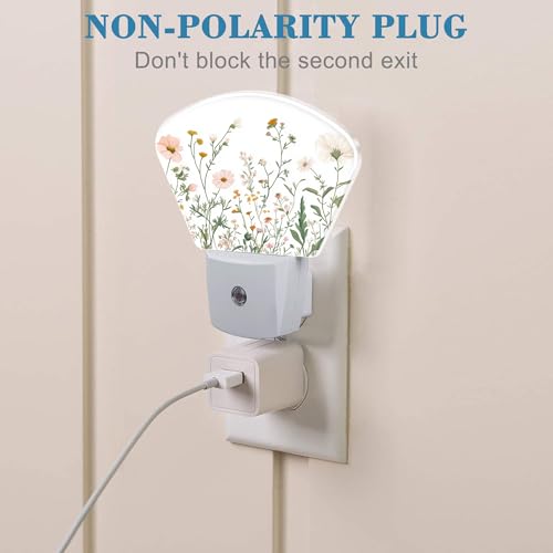 Image of Wildflowers Plug in Night Lights, Watercolor Colorful Wildflowers Nightlight Plug Into Wall Dusk to Dawn Sensor for Kid Girls Boys Women Men Room, Hallway, Kitchen, Bathroom, Stairs Decor