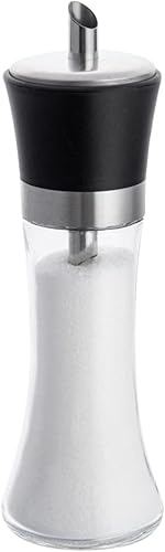 Vetri Dispensador de azúcar de vidrio de 6 onzas, con boquilla de vertido, tapa negra, 1 34 x 1 34 x 5 34 pulgadas, 1 caja