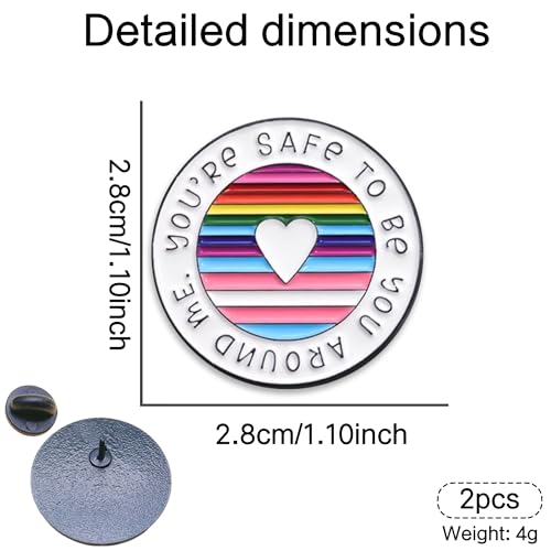 Image of 2025 Round Rainbow Brooch Enamel Pins You're Safe To Be You Around Me Badge Pin Lapel Brooches With Inspirational Quote For Clothing Bags Jackets Hat Decoration Accessories For LGBT People(2pcs)