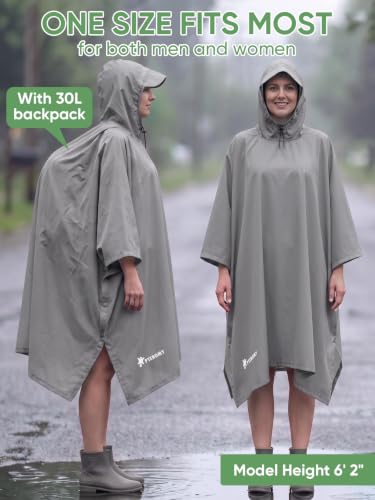 Image of PTEROMY Hooded Rain Poncho for Adult, Waterproof Lightweight Unisex Raincoat for Hiking Camping Emergency