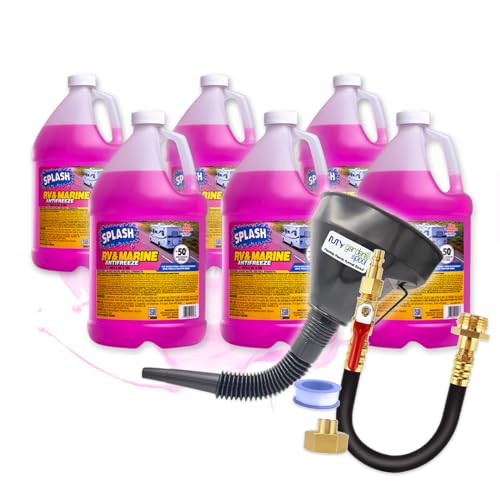 My Garden Pool Splash RV & Marine -50°F Antifreeze Set Flexible Plastic Funnel Spout and Sprinkler Blowout Adapter, Shut Off Valve - for Winterizing RV, Camper, Boat, Motorhome Systems (6)