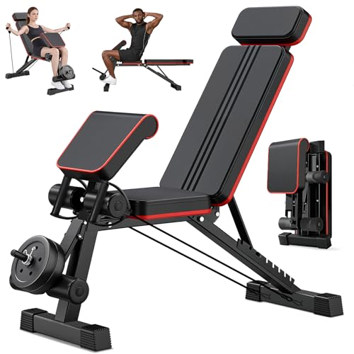 JaxShark Adjustable Weight Bench Foldable Workout Bench Press 800LBS Weight Benches for Home Gym Workout Equipment with Preacher Curl & Leg Extension Incline Decline Flat Bench for Full Body Exercise & Fitness Equipment (Black)