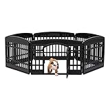 IRIS USA 24' 6-Panel Pet Dog Puppy Playpen with Door, For Puppy Small Dogs Keep Pets Secure Easy Assemble Easy Storing Customizable Non-Skid Rubber Feet, Foldable, Black
