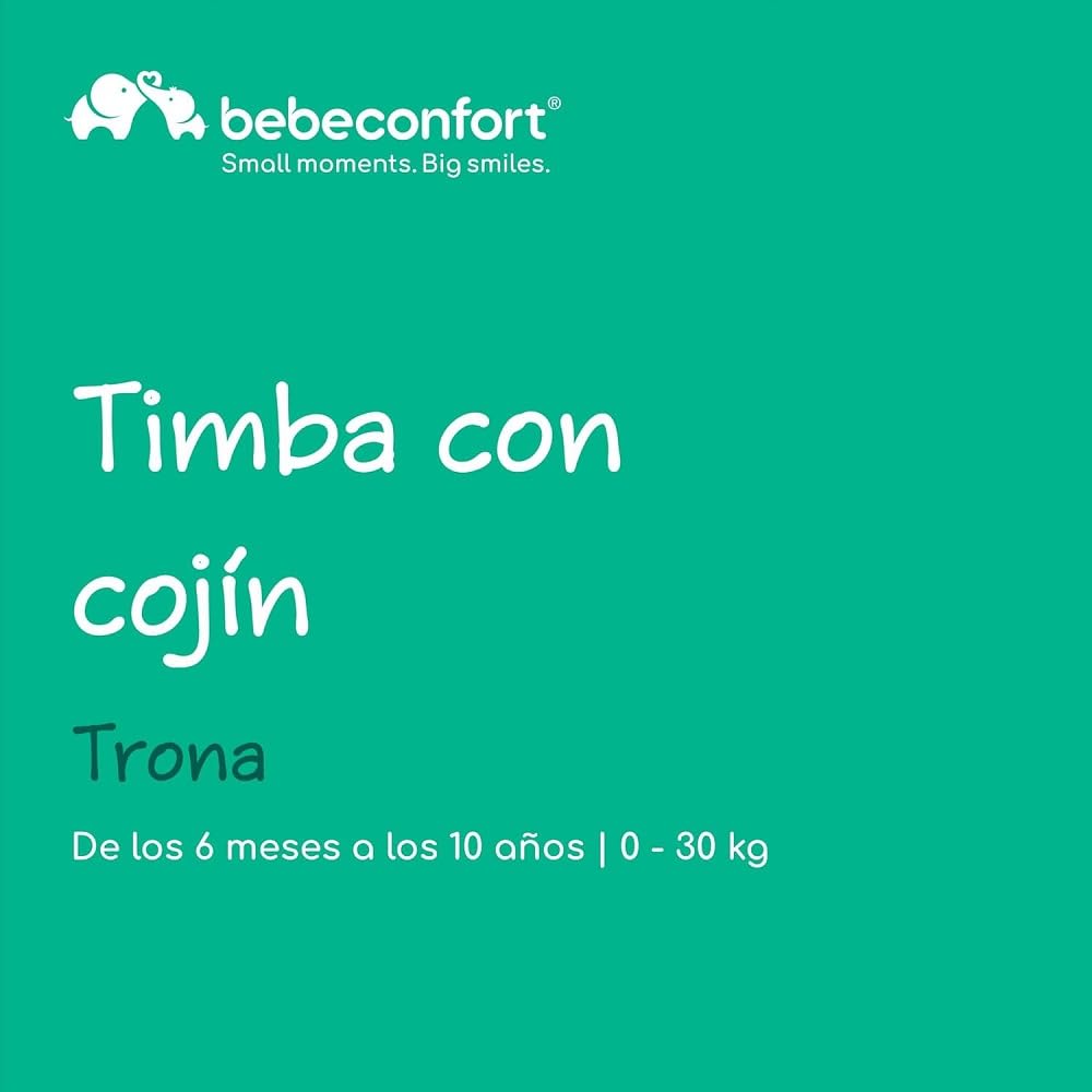 Bebeconfort Timba + Cojín, Trona de Bebé Evolutiva, 6 Meses-99 Años, hasta 110 kg, Bandeja Extraíble, Asiento/Reposapiés Regulables, Arnés Seguridad, Compatible con Timba Baby, White + Grey Mist