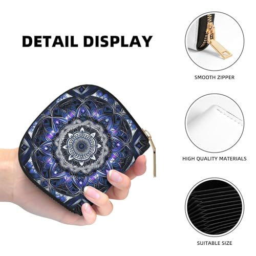 Rectangle Mandala Credit Card Holder Wallet, Leather Zipper Card Wallet For Women Ladies Rfid Blocking Card Case Small Coin Purse Accordion Wallet Gift4