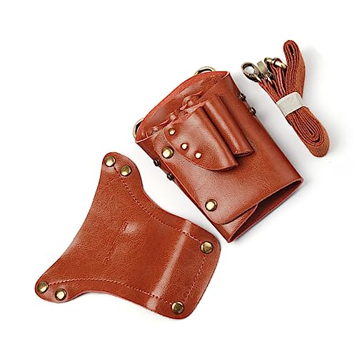PartyKindom Real Leather Scissor Pouch for Hairdressers Durable Tool Organizer Waist Bag Brown for Scissors Combs and Hair Clips Essential Barber Accessory