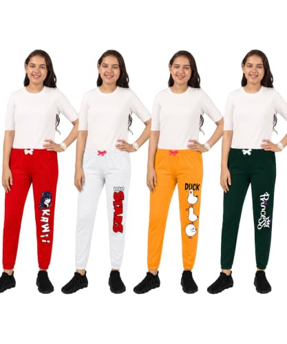 Image of KYDA KIDS Girls 100% Pure Cotton Printed Loose Fit Track Pants | Premium Summer Casual Wear with Elastic Waist Daily Comfort Wear (Pack of 4)