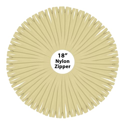 Image of Mandala Crafts 60 PCs Beige Closed-End 18 Inches Nylon Zippers for Sewing