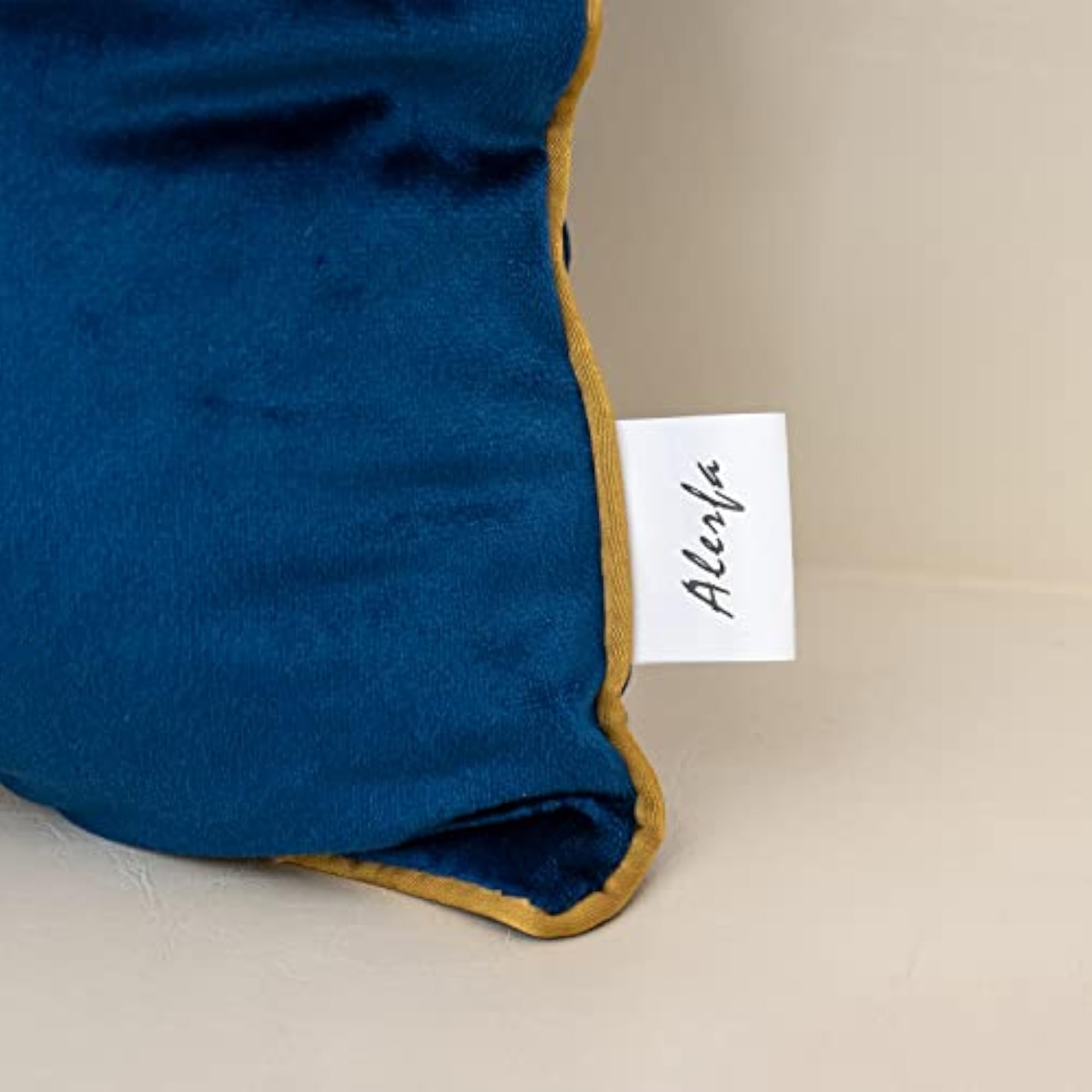 Navy Blue Beige Gold Leather Patchwork Velvet Cushion Case