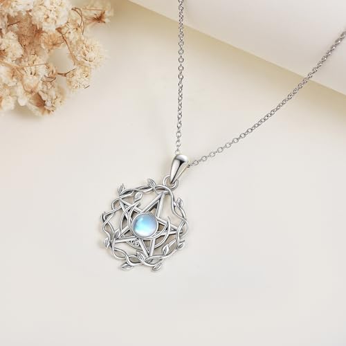YFN Pentagram Pentacle Necklace Sterling Silver Pentagram Pentacle Moonstone Pendant Necklace Pagan Wiccan Jewelry for Women Gifts2