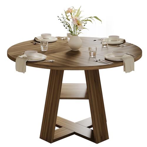 47.2 Inches Round Dining Table for 4 to 6 with Open Storage Space,Walnut - image 1