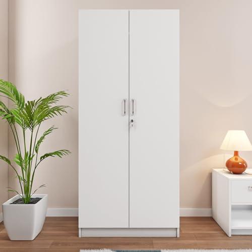 Image of VIKI Wardrobe | Jiufen Wardrobe | Wooden Almirah for 2 Door Wardrobe with 4 Shelves (Frosty White - 40D x 80W x 180.8H) | 1 Year Warranty | Free Assembly