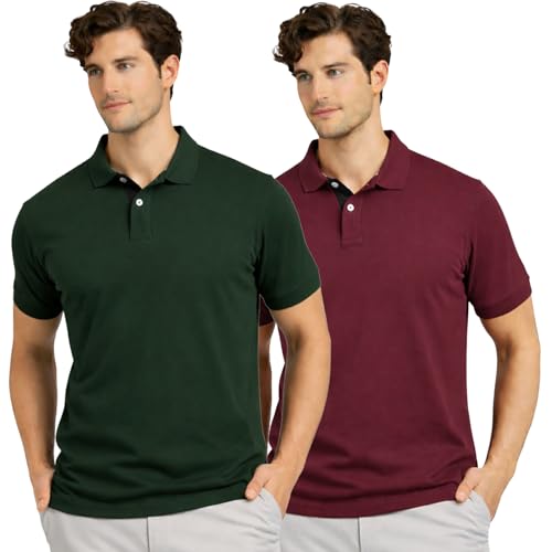 Image of Men's Premium Cotton Pique Polo T-Shirt, Classic Fit Short Sleeve Casual Summer Shirt, Soft & Breathable Fashion Polo