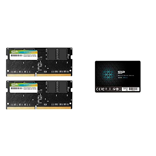 【セット買い】シリコンパワー ノートPC用メモリ DDR4-2666 (PC4-21300) 8GB×2枚 (16GB) 260Pin 1.2V CL19 Mac対応 SP016GBSFU266B22 & シリコンパワー SSD 512GB 3D NAND