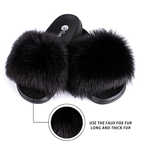 Image of Women's Faux Fur Slides, Open Toe Cute Fur Slippers, Indoor or Outdoor Comfortable Furry Slide Sandals With Fluffy Fur