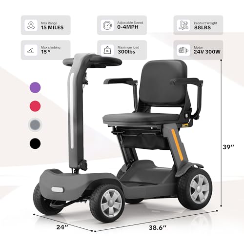 Image of SKRT Mobility Scooters for Seniors, 15 Miles Electric Powered Mobility Scooter, Integrated Foldable Mobility Scooter 300lbs Capacity, Handicap Scooters for Adults, Elderly, for Travel (Grey)