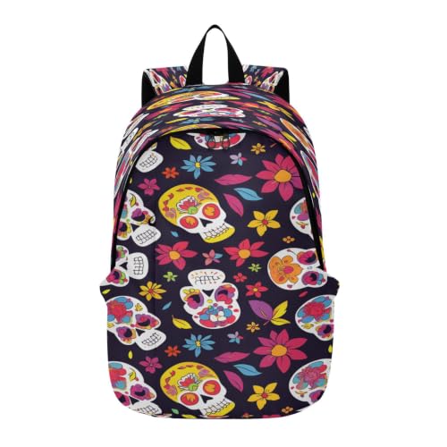 Sac à dos fleurs de crânes de sucre robuste anti fatigue pour randonnée extérieure et voyage