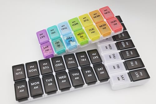 Image of 7 Day Weekly Pill AM PM Organizer, ShysTech Large Pill Case Pill Box for Pills /Vitamin /Supplements /Medication (Separable, Small Multi-Color) (Pack of 2)