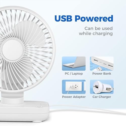 Image of USB Desk Fan, Mini Portable Cooling Table Fan with 4 Speeds, 4000mAh Rechargeable Battery Operated Small Quiet Desktop Fan