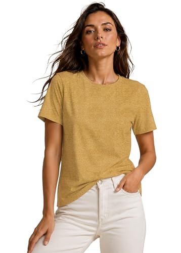 Image of London Hills Tshirt for Woman | Tops for Woman | t Shirt for Woman's Relaxed Fit Round Neck | Tops for Women Western Half Sleeve Melange Textured | Women top's | Women's tees | Women' t Shirt
