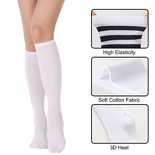 Image of DOOVID Casual Knee High Socks for Women Tube Socks Elasticity Athletic Socks Thin Stripe Knee High Stockings
