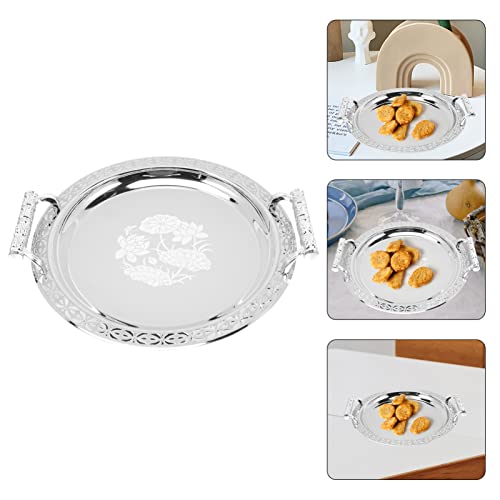 Cabilock Round Silver Serving Tray 12 Inch European Style Snack Dessert Plate for Buffet Fruit Cake Tea Coffee Serving - Image 4