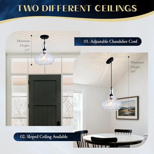 Image of 11 inch Black Hammered Glass Pendant Light, E26 Kitchen Island Light | 11 inch handblown hammered glass pendant light with matte black finish, adjustable cord, E26 base, ideal for kitchen islands