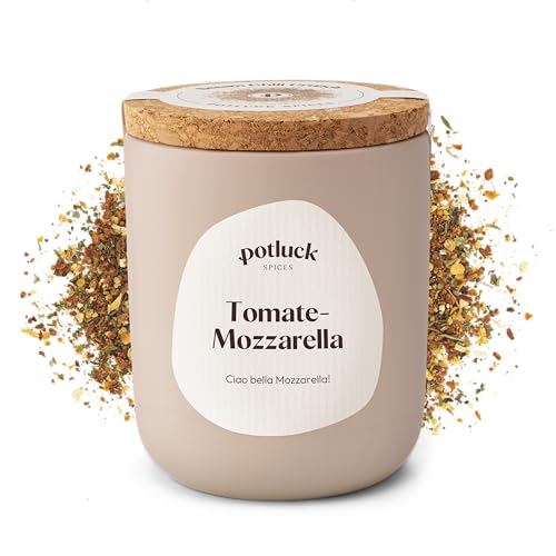 Potluck | Tomate-Mozzarella Gewürz | Gewürzzubereitung im Keramiktopf | Gesunde Ernährung Lecker Essen für zu Hause | 65 g