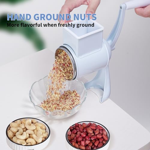 Partslety Manual Nut Chopper Grinder, Rotary Cheese Grater Hand Crank Cheese Shredder Multifunctional Dried Fruit Crusher Peanut Masher Grinding Device for All Nuts Walnut Pecan Double Sword White
