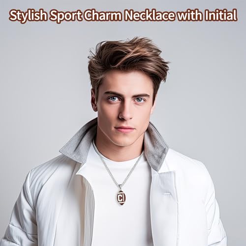 Initial A-Z Letter Football Necklace for Men Boys Sports Charm Pendant - Stainless Steel Football Chain Personalized Gifts for Team Player Athlete Lover Fans3