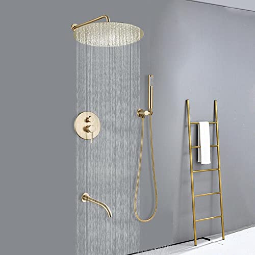 Douche de tête or brossé encastrée avec mitigeur de baignoire et ciel de pluie 20cm