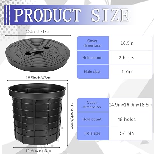 Image of 18.5 x 14.9 x 16.9'' Large Size Perforated Sump Pump Basin and Lid Combo, Heavy-Duty Plastic Sump Pump Pit for Basement, Crawl Space, Kitchen Sink Sewage Pump Wells and Irrigation Systems