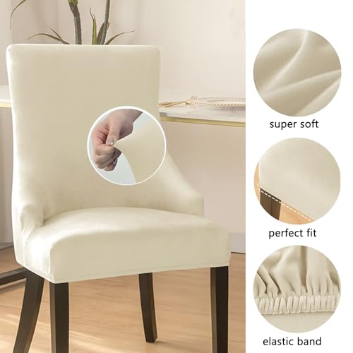 Housse fauteuil à oreilles velours extensible beige et antidérapante - 3