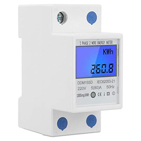 Electric LCD Single Phase Energy Meter, DDM15SD Small 35mm Din Rail Type 17000W Home Meter Kwh Kilowatt Hour Backlight Cover