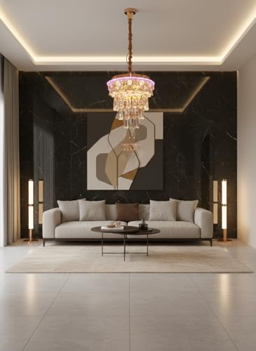 Image of swanart Aurivon Rotating Crystal Chandelier with Bluetooth Speaker and Multi-Color LED, K9 Crystal Hanging Light for Living Room and Bedroom, Modern Luxury Musical Ceiling Lamp