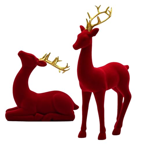 Sculpture de cerf esthétique de Noël | Idée cadeau de vacances rouge et vert