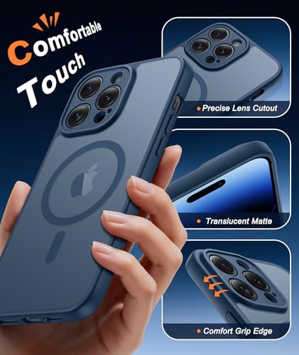Image of FNTCASE for iPhone 14 Pro-Max Case: Translucent Blue Slim Cases Compatible with MagSafe, Full Camera Protection & Tempered Glass Protector, 14FT Military Grade Drop Tested, Matte Skin-Friendly Cover