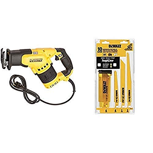 DEWALT DWE357 12-Amp Compact Reciprocating Saw with DEWALT DW4898 Bi-Metal Reciprocating Saw Blade Set with Case, 10-Piece
