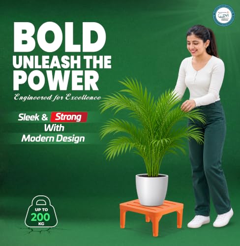 Image of DVI Heavy Duty Orange Plant Stand | Pack of 1 | Strong, Durable, Rust-Proof | Supports Up to 200 Kg | Indoor & Outdoor Use | Pot Stand for Big Size Plants | All Weather Resistant Pot Stand