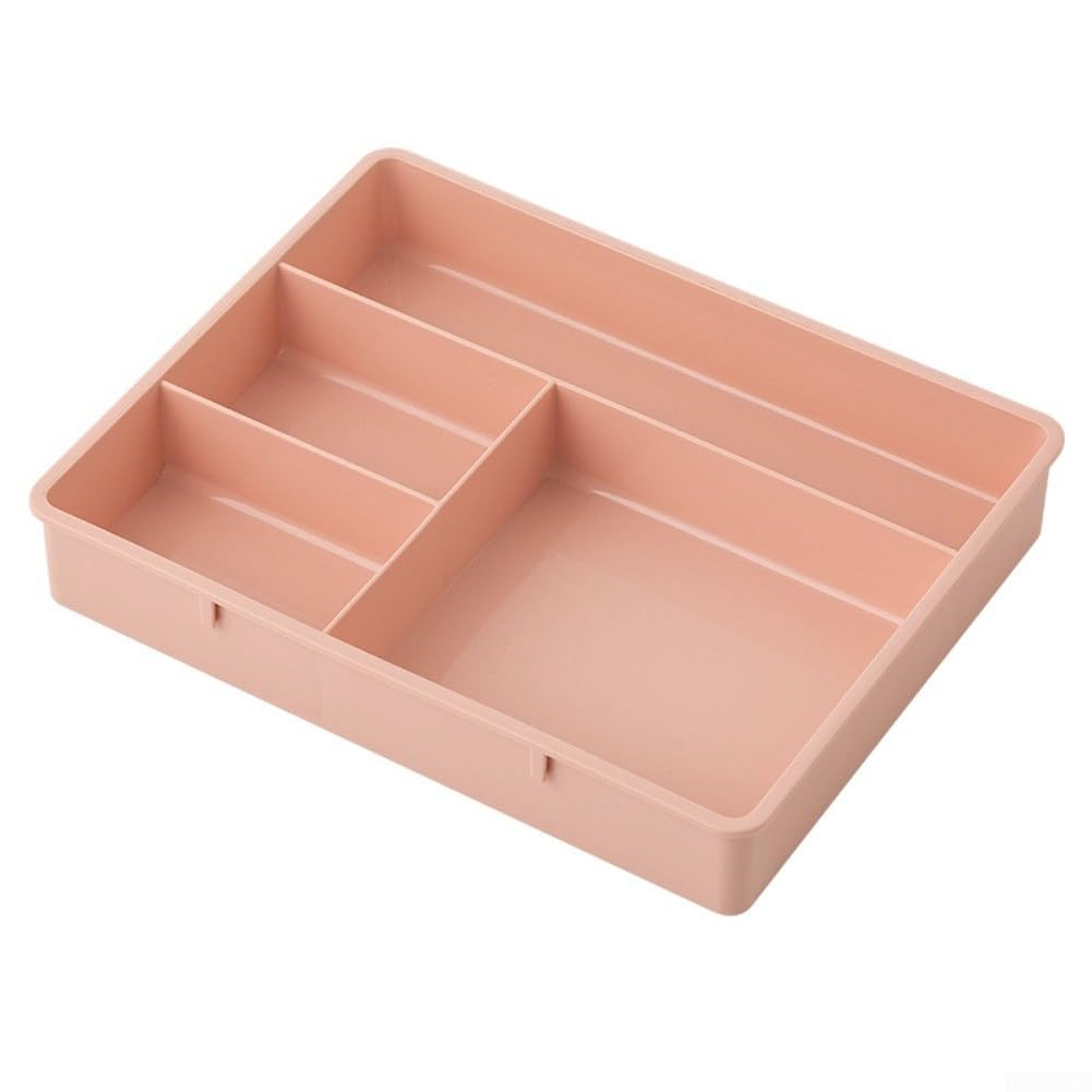Hosrivae Desk Drawer Organizer Tray with 4 Compartments, PP Storage Box Office Supplies Stationery Makeup, Space Saving Desktop Sorting Insert, 20x15.5x3cm(Pink)