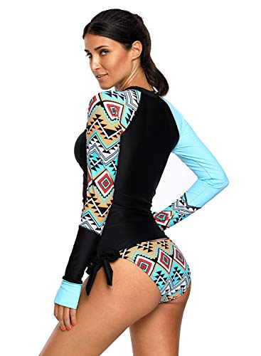 AlvaQ Womens Juniors Rash Guard Swimwear Plu Size Long Sleeve Athletic Surfing Two Piece Tankini Swimsuits 2X Blue