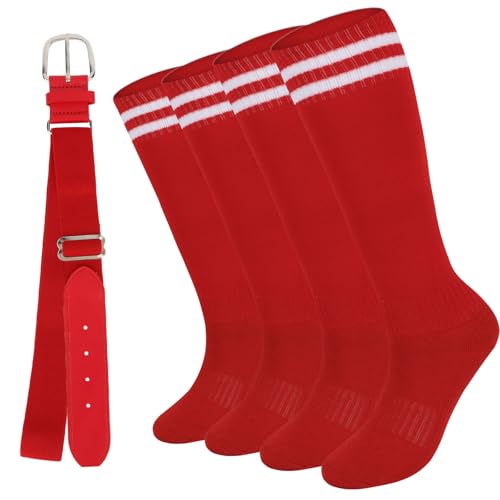 Baseball Socks and Belt Combo Set for Youth Boys Girls (2 Pairs of Socks&1 Belt)