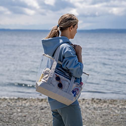 Veno 2 Packs Clear Bag Transparent Vinyl Pvc Tote, Stadium Approved, Outdoor, Beach, Pool (Set Of 2, Beige) #TOP1