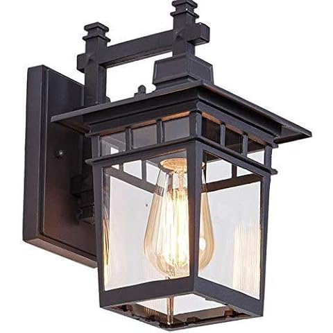 Retro Outdoor Wall Light Black with Twilight Switch Aluminum and Glass Outside lamp House Wall Light for Balcony Stairs Terrace Garden Driveway Hall Wall Lighting Cover